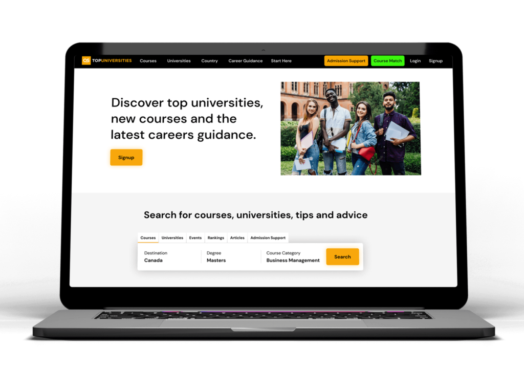 QS Top Universities Website Redesign Laptop Mockup